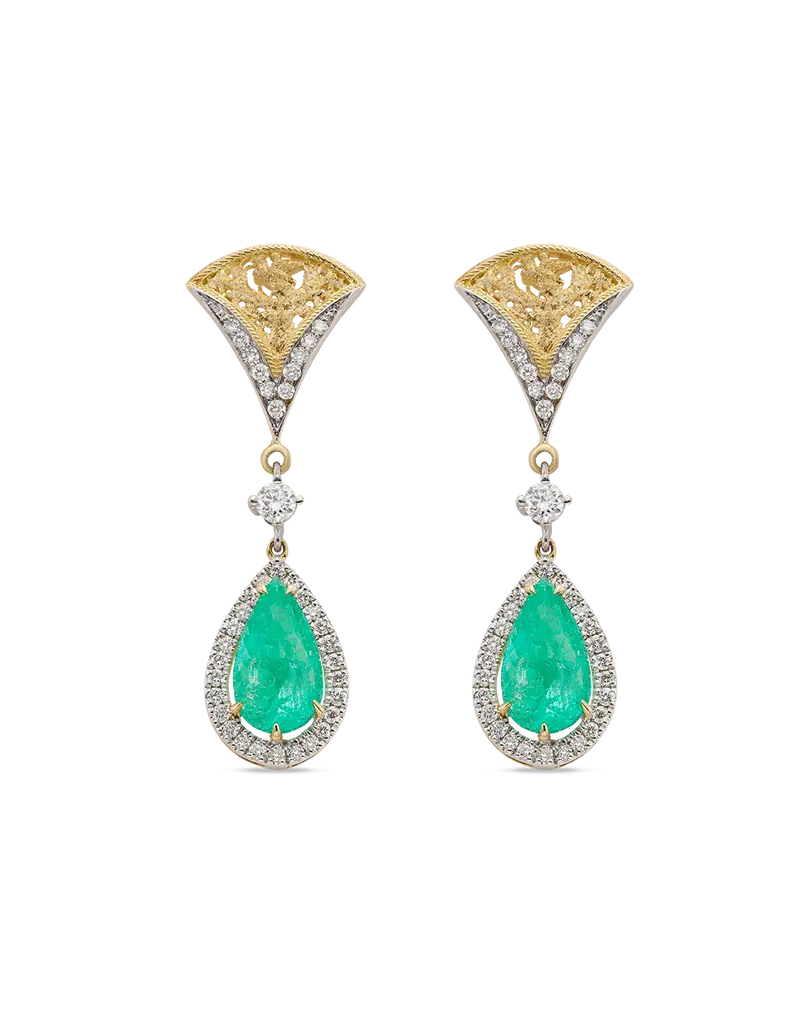 Pendientes Medina diamantes y esmeraldas, oro