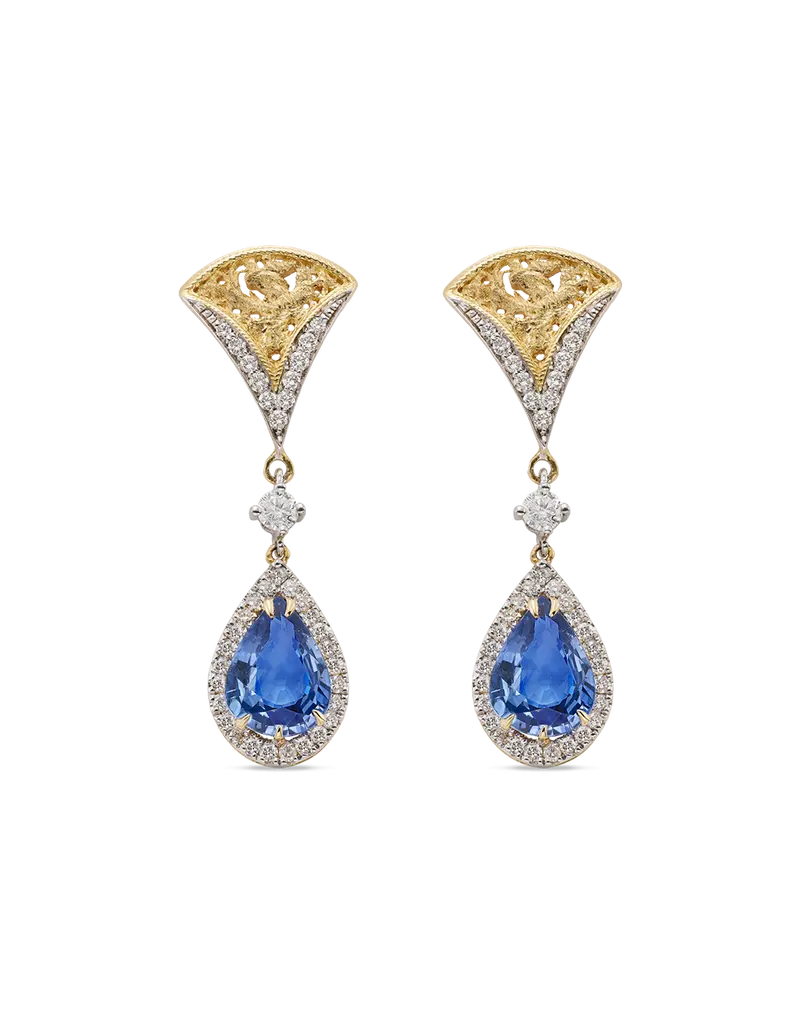 Pendientes Medina diamantes y zafiro, oro