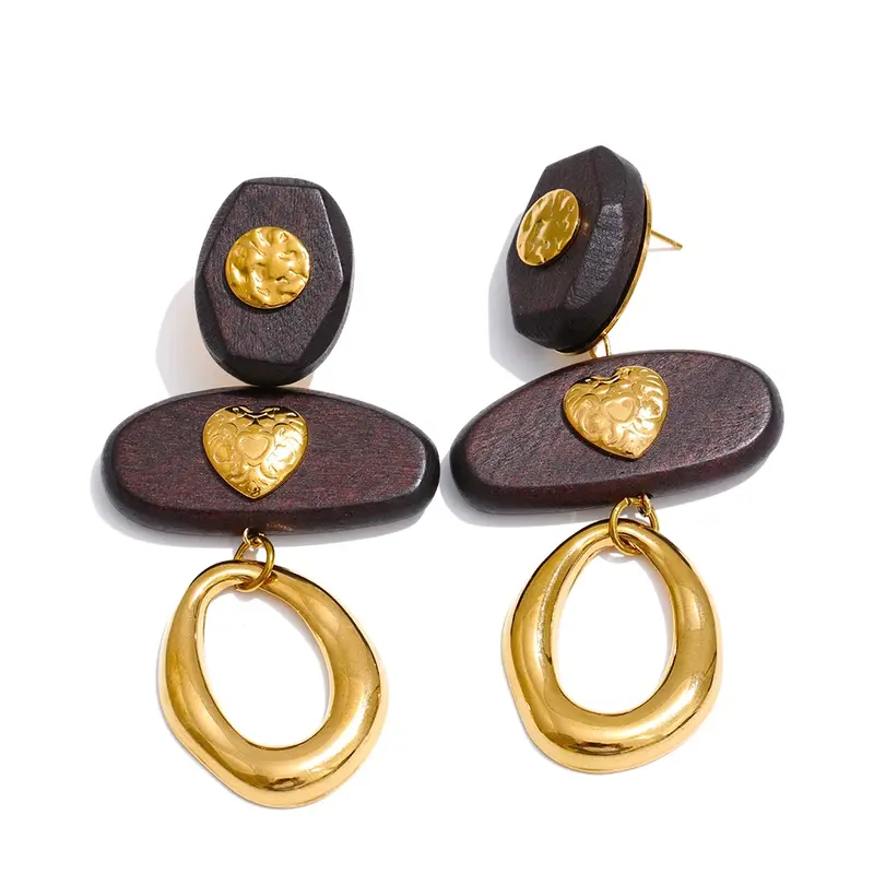 Pendientes Mónica largos de acero inoxidable y madera