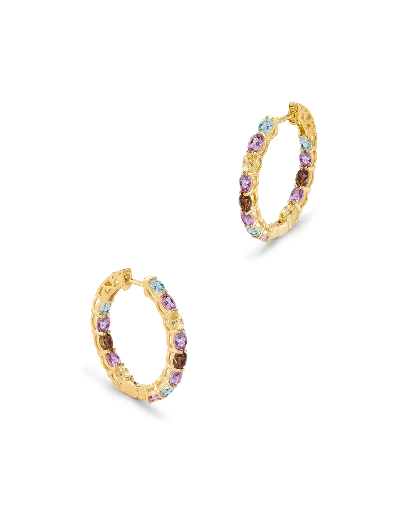 Pendientes Mosaic amatista, topacio azul, cuarzo limón y cuarzo fumé, plata dorada