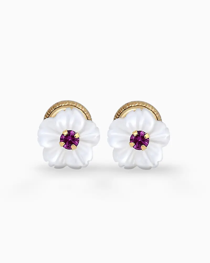 Pendientes nácar y rubí, oro