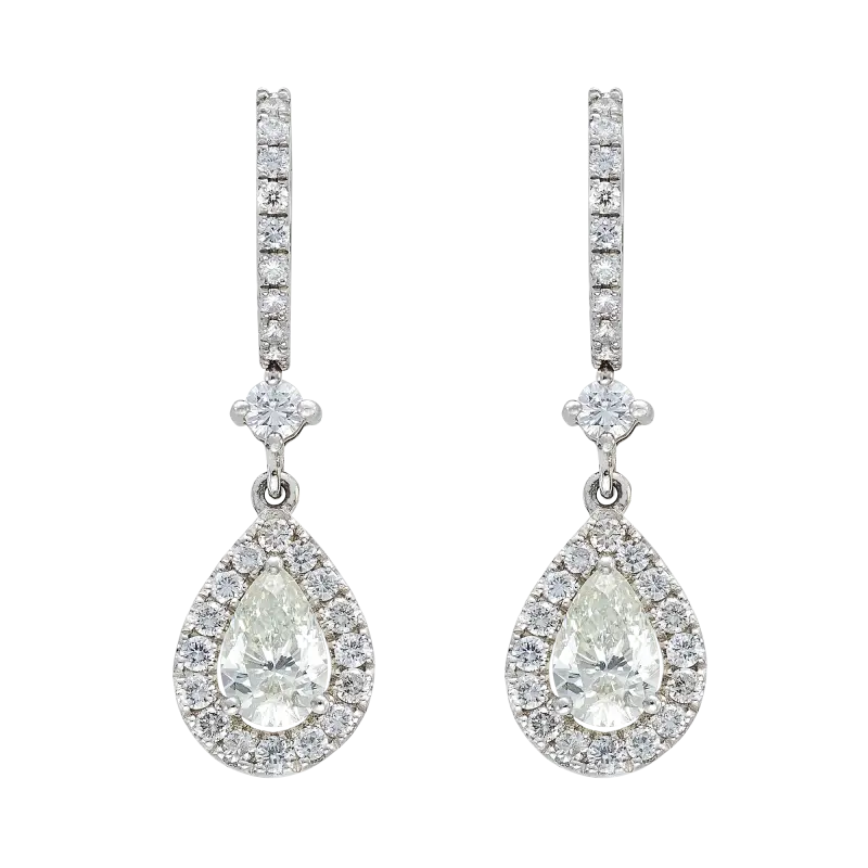 Pendientes perilla diamantes, oro blanco