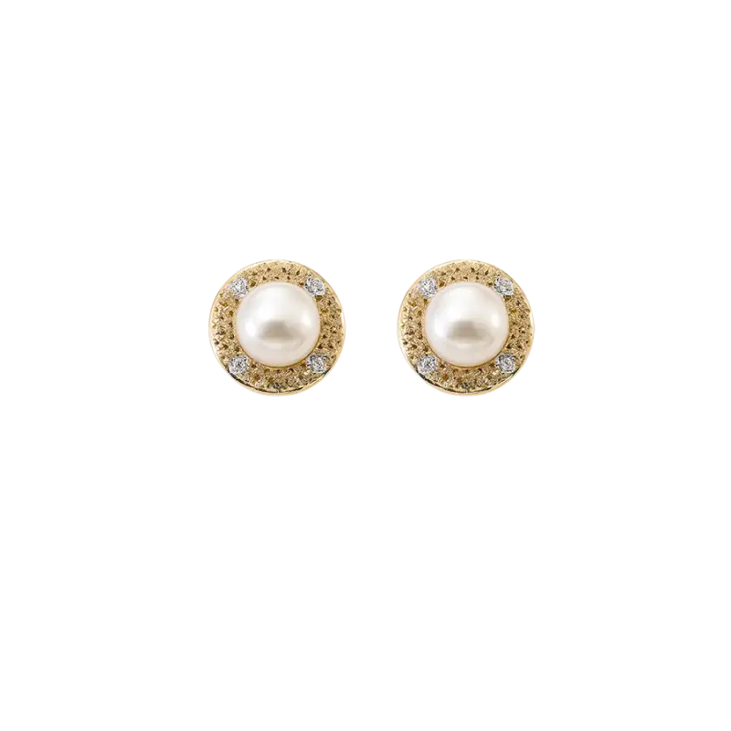 Pendientes Perla Botón diamantes, oro