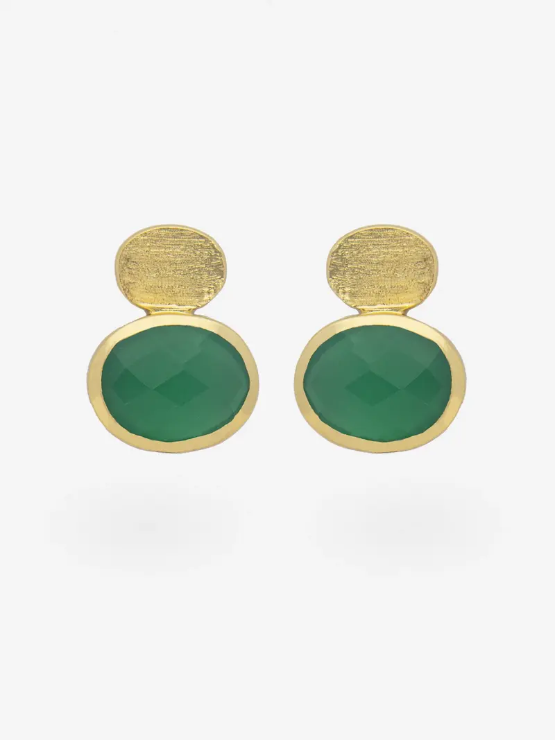 Pendientes planos de plata 925 chapada en oro con ónix verde
