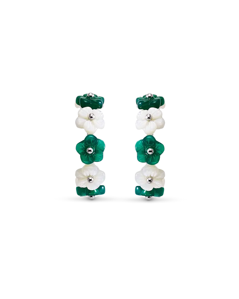 Pendientes Puccini nácar y ágata verde, plata
