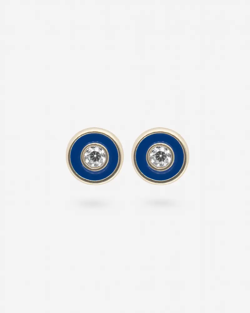 Pendientes redondos con Esmalte Azul y Topacio Blanco