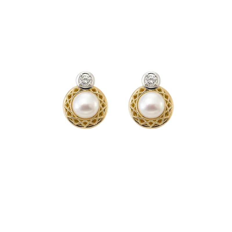 Pendientes Ronda perlas y diamantes, oro