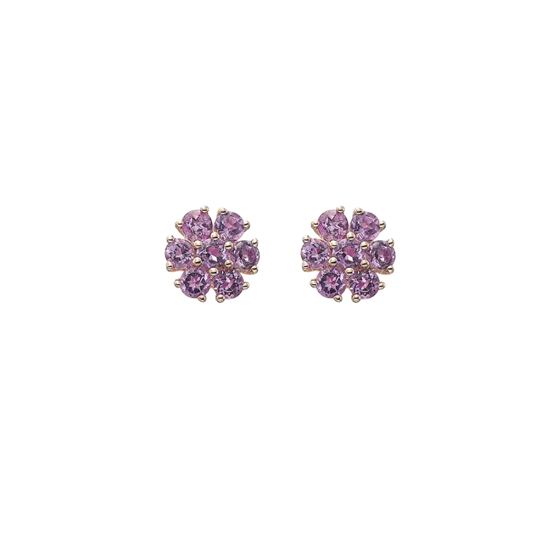 Pendientes Rosetón amatista, plata rosa
