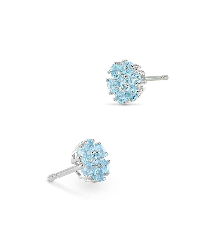Pendientes Rosetón topacios azules, plata