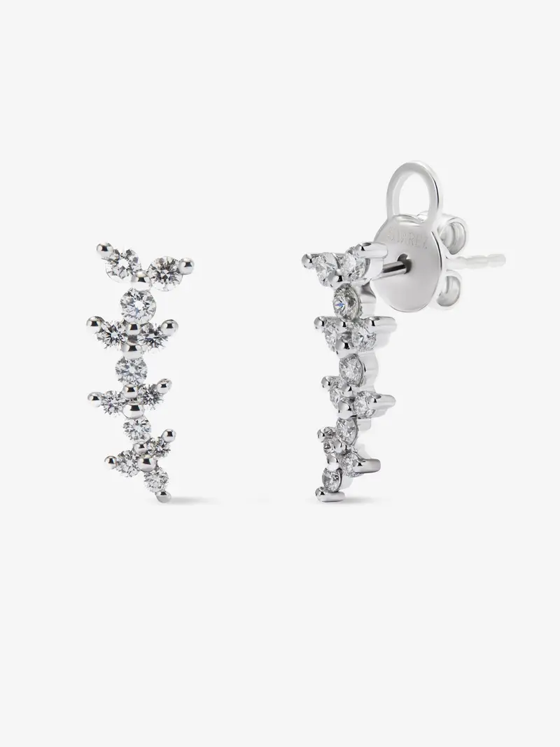 Pendientes trepadores de oro blanco de 18K con diamantes blancos en talla brillante de 0,45 cts