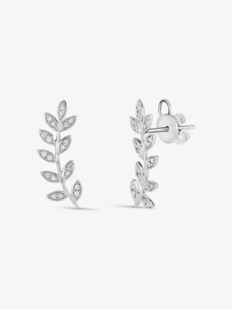 Pendientes trepadores de oro blanco de 18K con diamantes en talla brillante de 0,16 cts