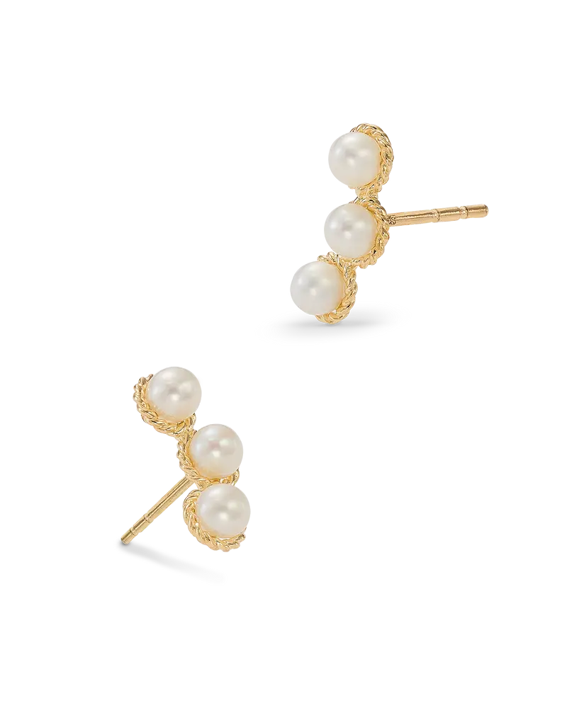 Pendientes Trio perlas, oro 9K