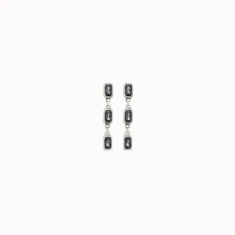 Pendientes UNOde 50 bañados en plata de ley en cascada con 3 cristales grises PEN0785NGRMTL0U