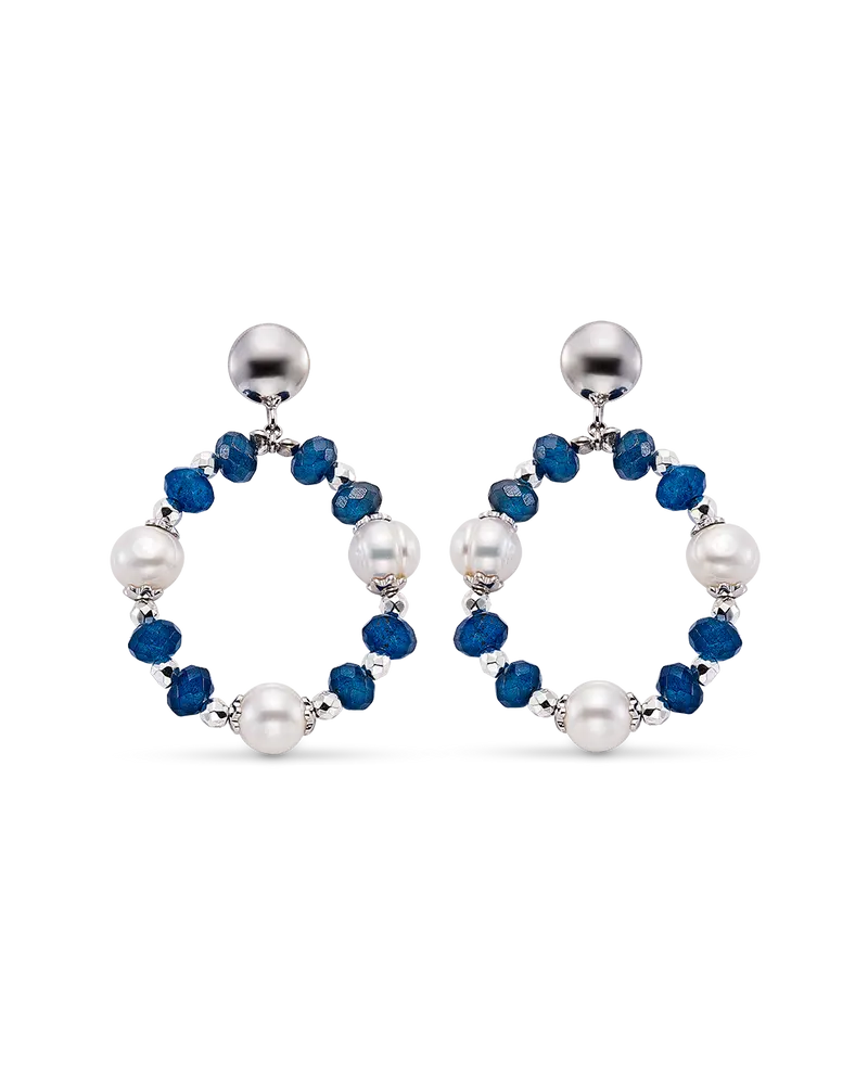 Pendientes Verdi perlas y ágata azul, plata
