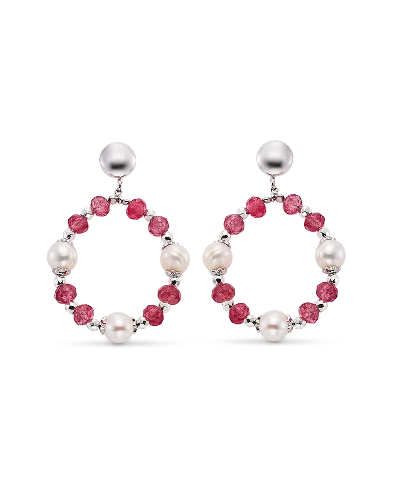 Pendientes Verdi perlas y ágata rojo, plata