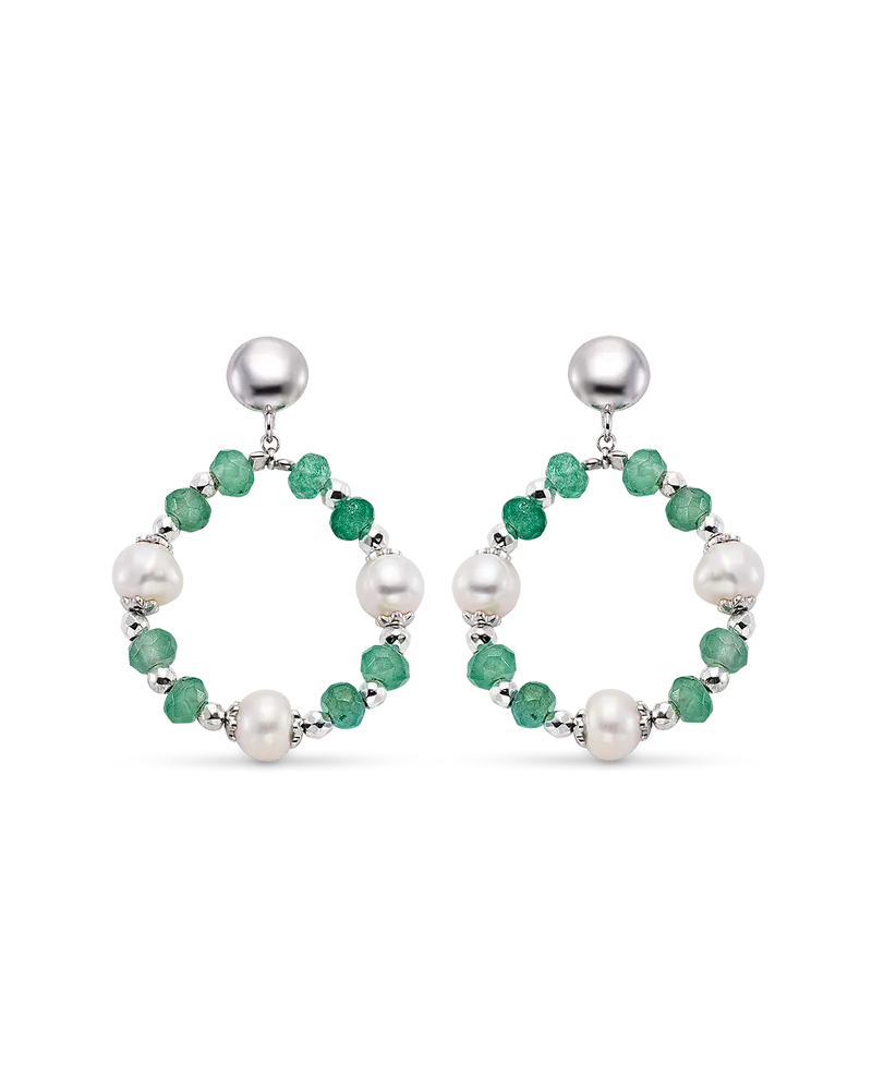 Pendientes Verdi perlas y ágata verde, plata