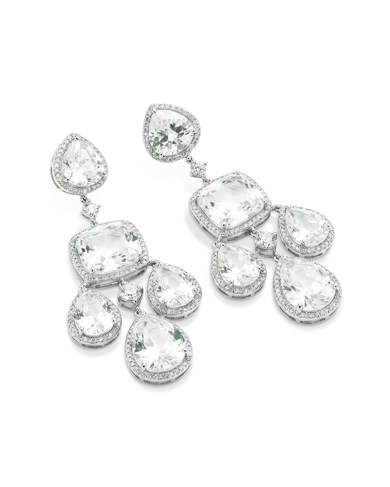 Pendientes Victoria largos topacios blancos y diamantes, oro blanco