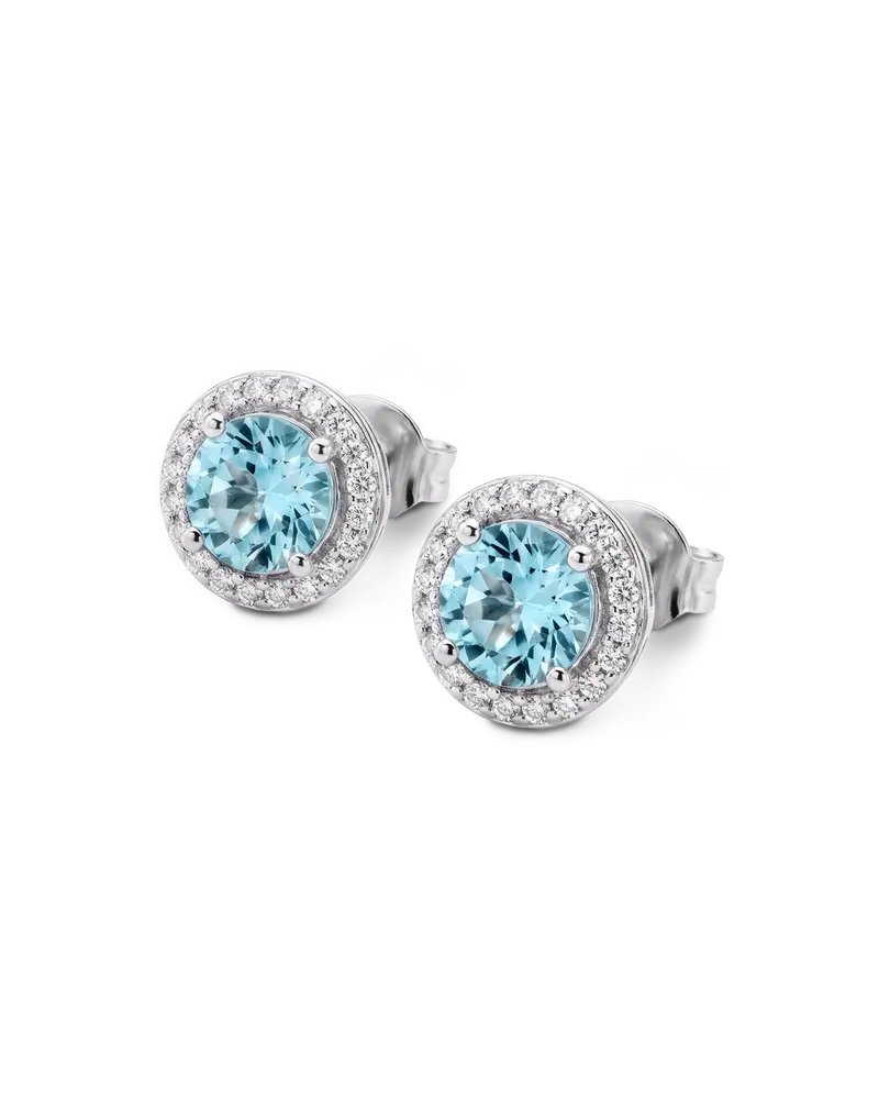 Pendientes Victoria Round topacios azules y diamantes, oro blanco