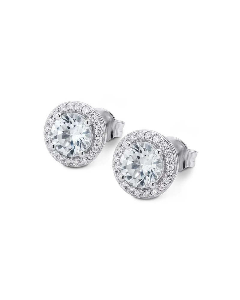 Pendientes Victoria Round topacios blancos y diamantes, oro blanco