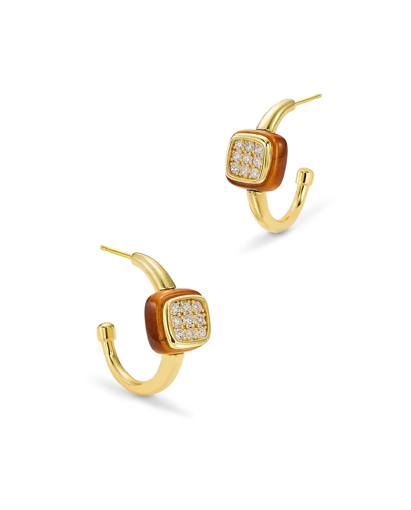 Pendientes Zid ojo de tigre, plata dorada