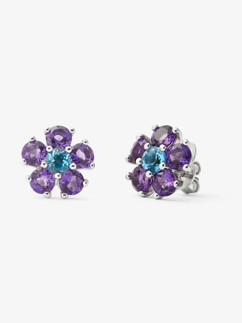 Pendintes de plata con topacio azul sky y amatista morada