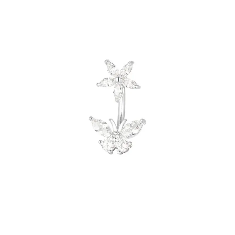 Piercing del ombligo en forma de mariposa y de flor con circonitas  - mbyou