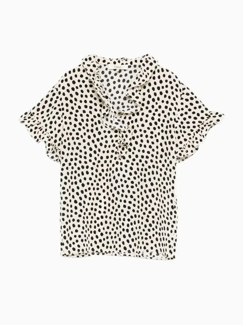 Polka-dot ruffled blouse