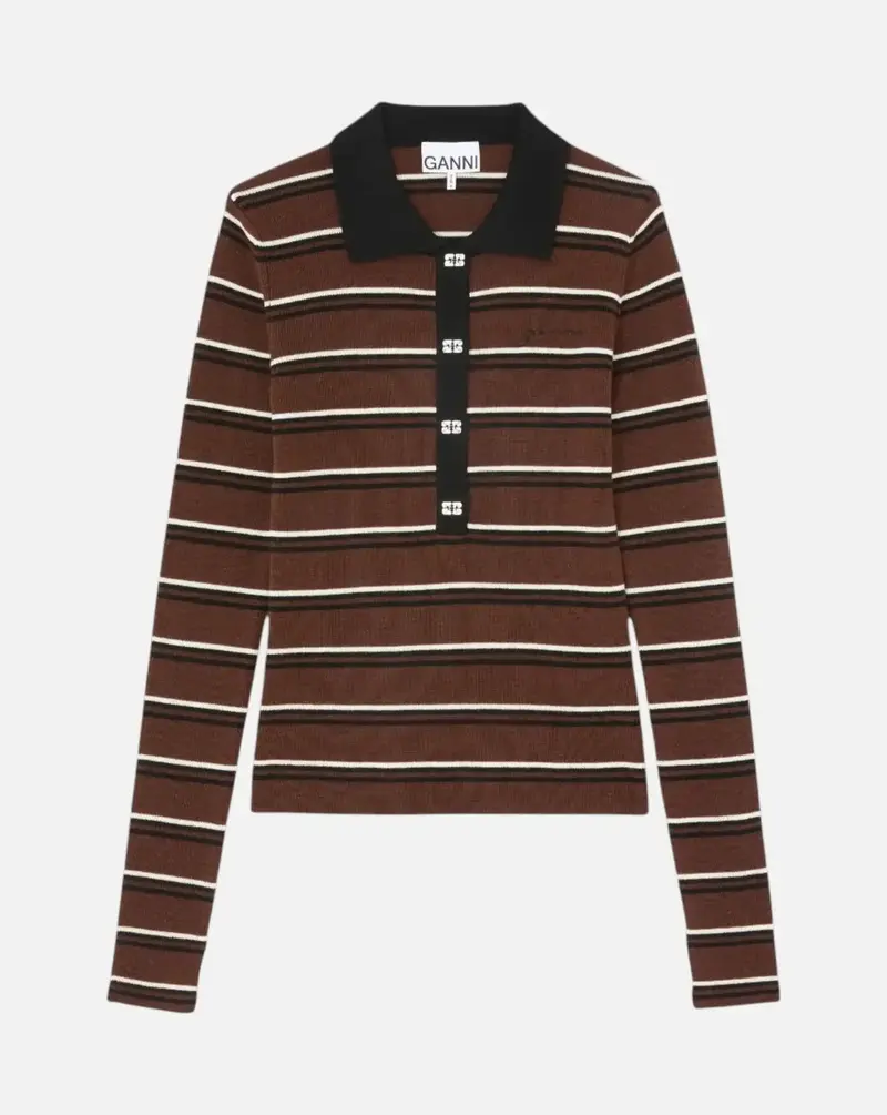 Polo Ganni Mini Ribbed Merino Polo