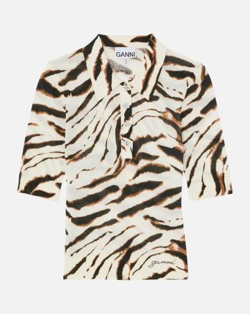 Polo Ganni Sheer Printed Cotton Polo