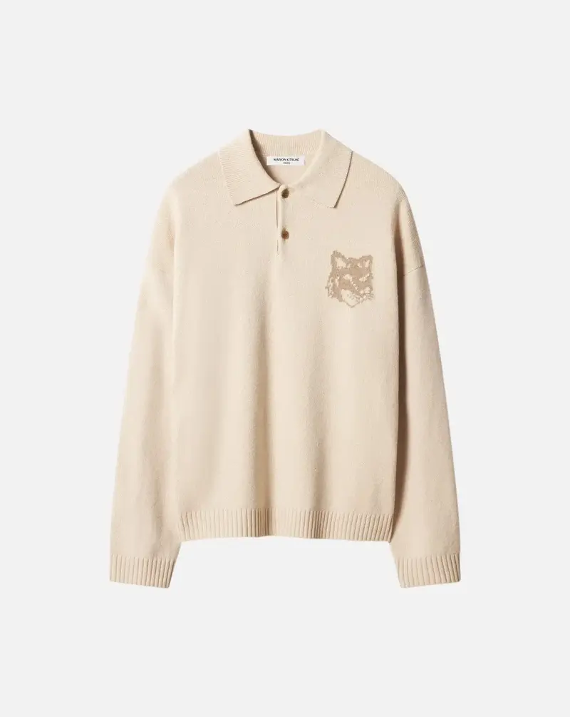 Polo Maison Kitsune Fox Head Intarsia Merino Polo Jumper