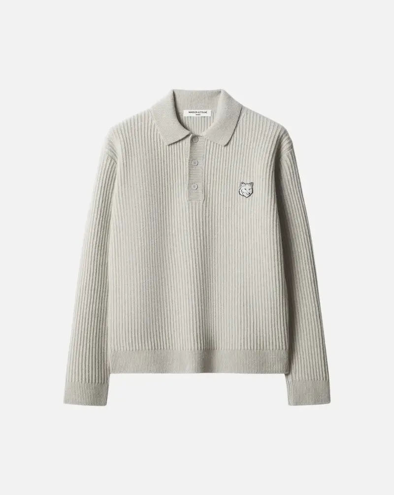 Polo Maison Kitsune Fox Head Wool Ribbed Polo Jumper