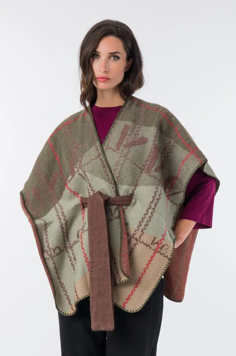 Poncho con cinturón verde Melody