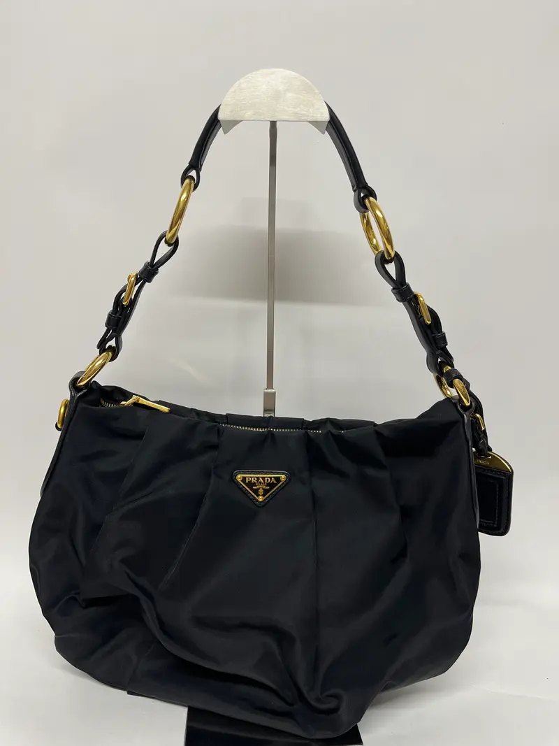 Prada Hobo Plisado Nylon Tessuto Negro