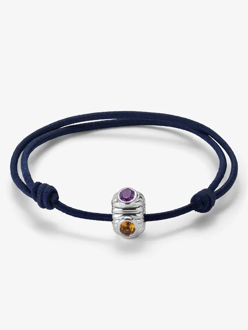 Pulsera abalorio central en plata 925 con cuarzo citrino y amatista morada