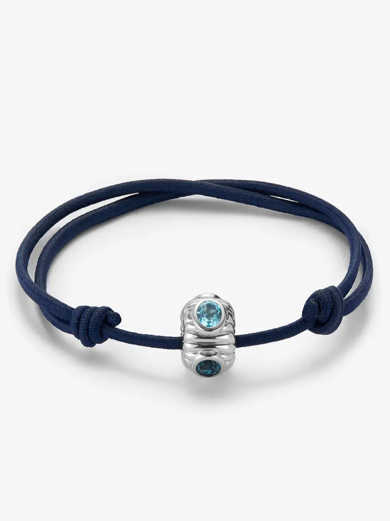 Pulsera abalorio central en plata 925 con topacio azul London y azul swiss