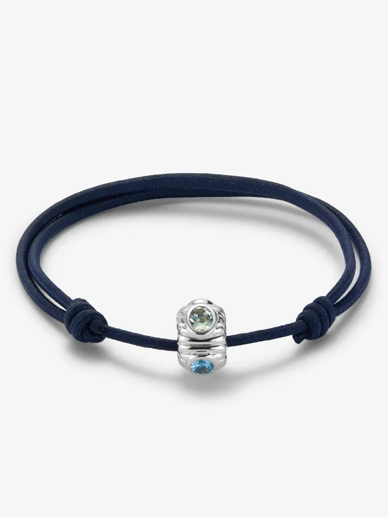 Pulsera abalorio central en plata 925 con topacio azul sky y amatista verde