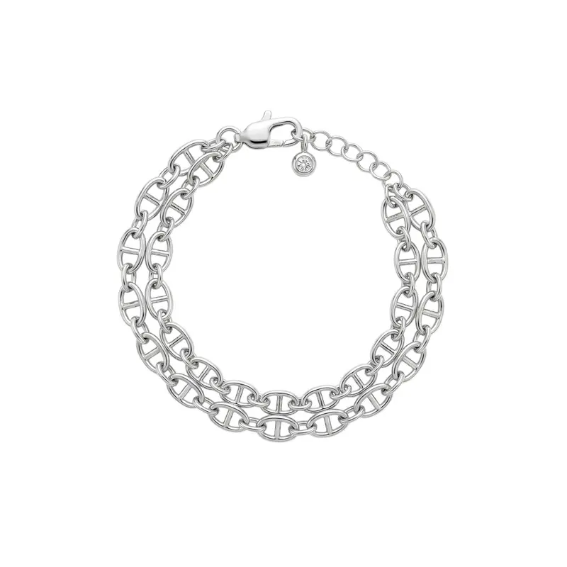 Pulsera acero con doble cadena de eslabones medianos en acabado plata