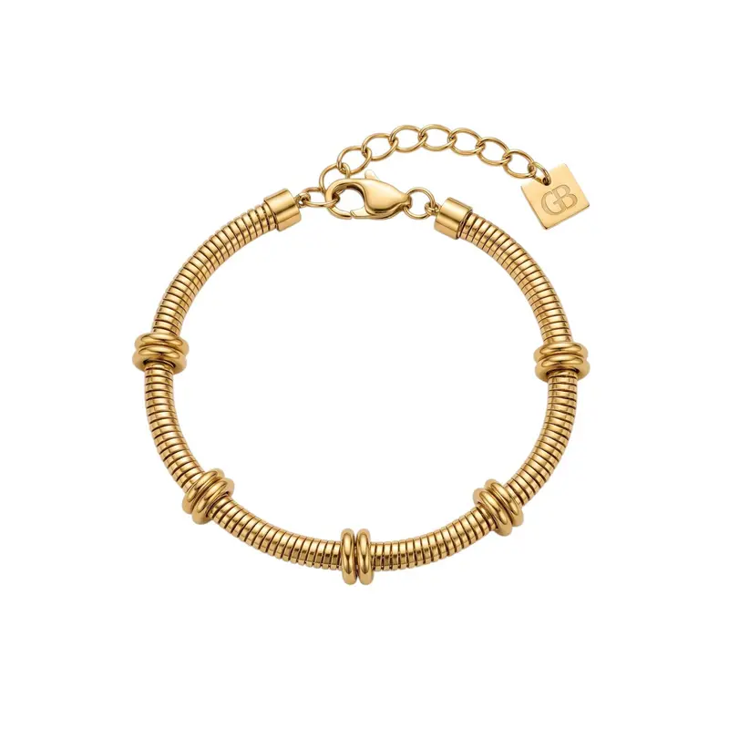 Pulsera acero gruesa con cadena de serpiente y detalles con aros