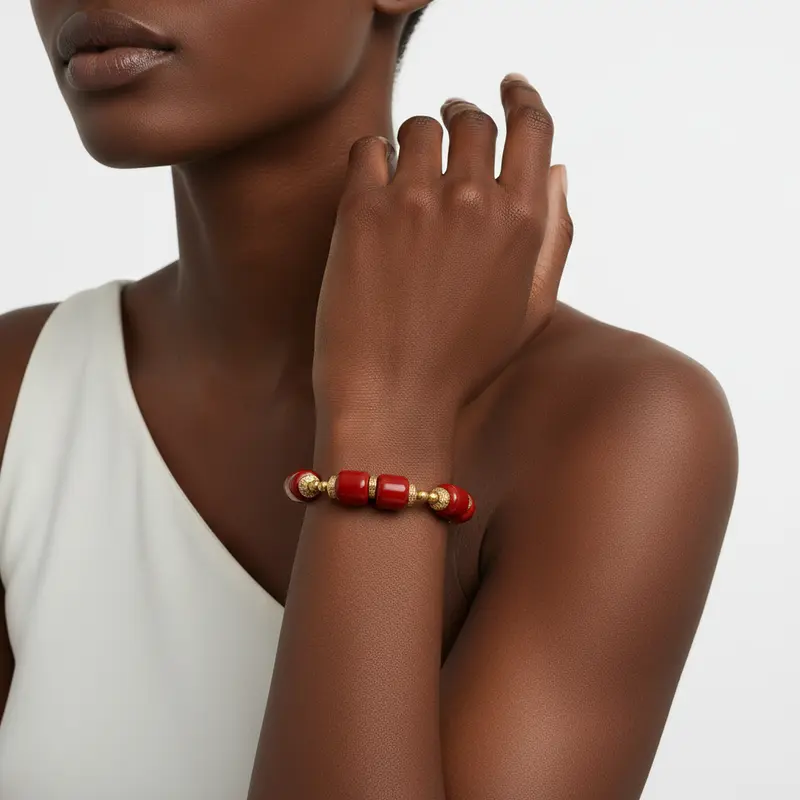 Pulsera acero inoxidable con cuentas cilíndricas de colores