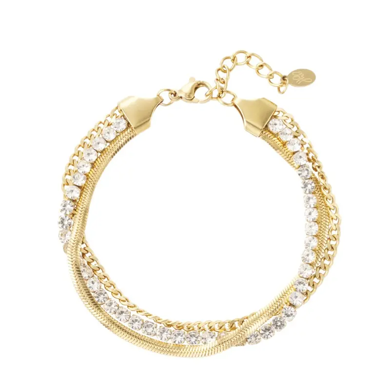 Pulsera acero triple malla brillis oro circonitas