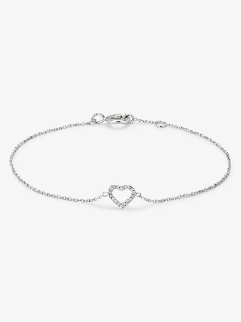 Pulsera cadena corazón de oro blanco de 18K de diamantes