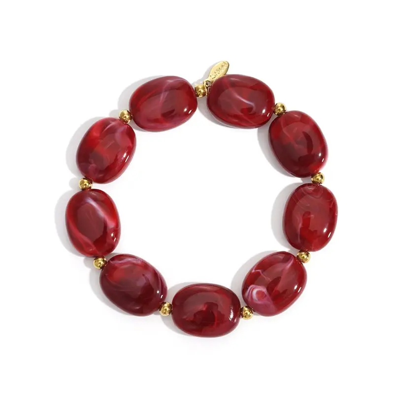 Pulsera con cuentas acrílicas casual con acabado marmolado en color rojo - mbyou