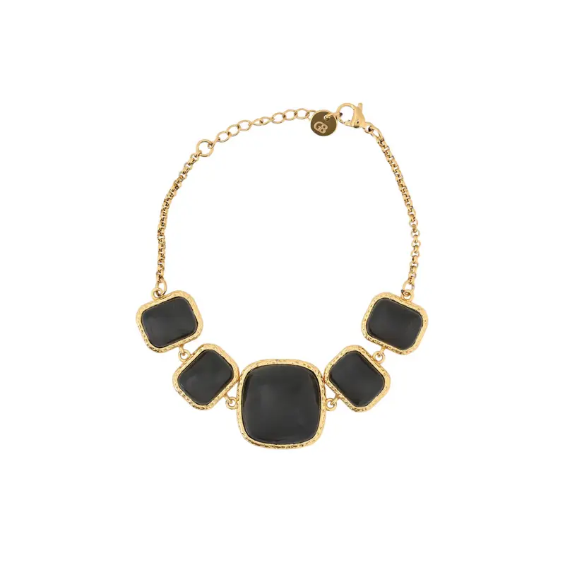 Pulsera con piedras naturales cuadradas en color negro bañado en oro acabado oro - mbyou