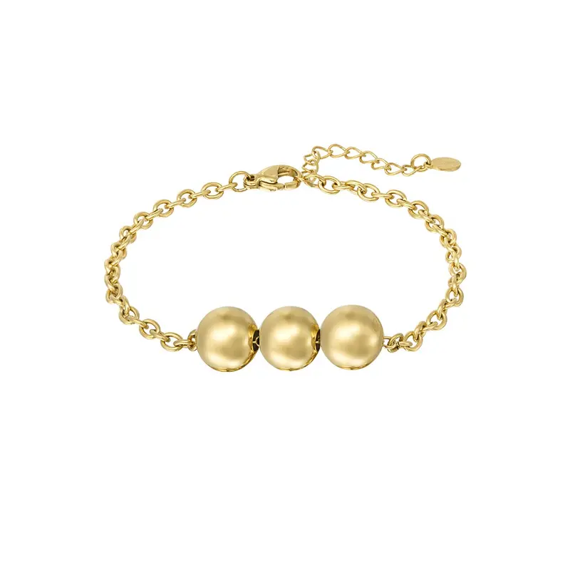 Pulsera de acero bolitas grandes acabado oro