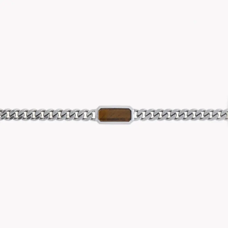 Pulsera de acero cadena hombre tipo esclava acabado plata y castaño