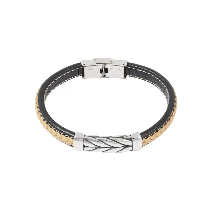 Pulsera de acero con chapa y cordón trenzados acabado plata