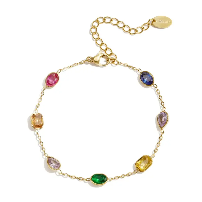 Pulsera de acero con cristales de varios colores y acabado oro