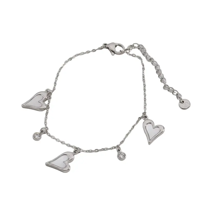 Pulsera de acero con dijes de corazón con nácar y circonitas en varios colores