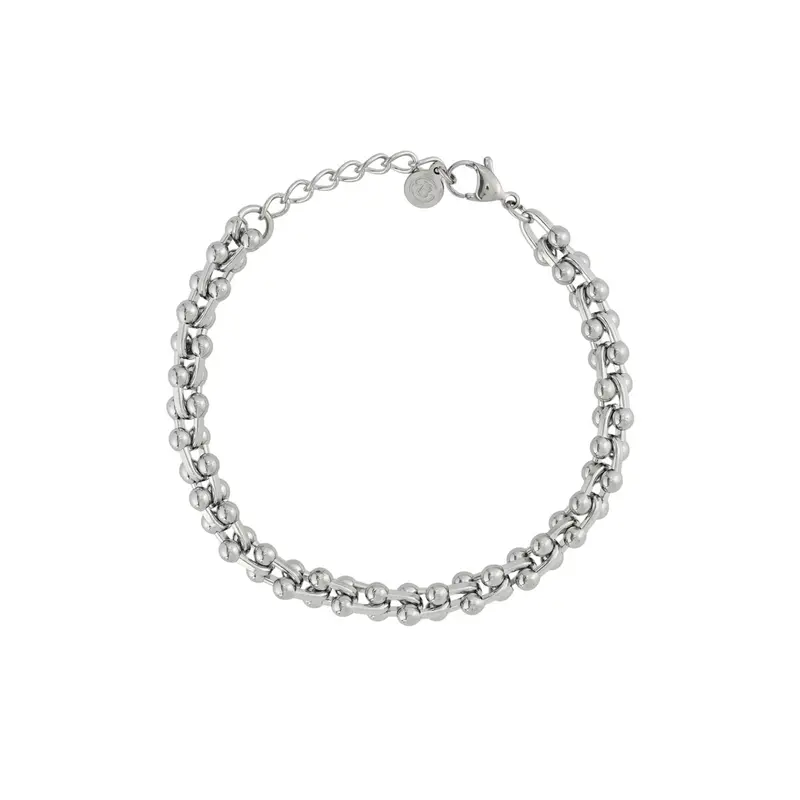 Pulsera de acero con un diseño de eslabones con esferas unidos en acabado plata