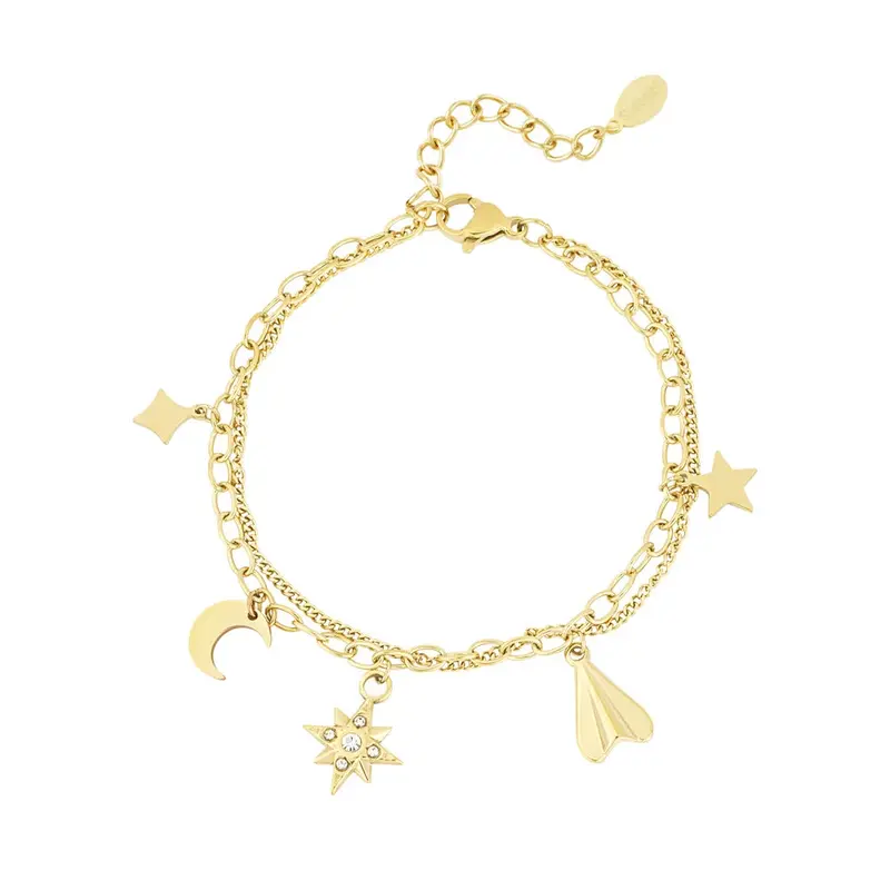 Pulsera de acero doble cadena con diferentes dijes